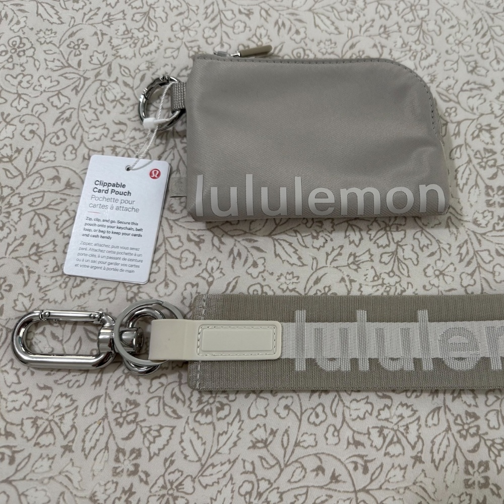 Lululemon Clippable Card Pouch & Never Lost Keychain (Raw Linen/White Opal)